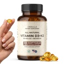 用椰油吸入维生素D3 + K2 — 5,000 IU D3 和 100 mcg MK7 K2 用于骨骼,心脏和免疫支持 — 非GMO — 豆类自由 — 葡萄糖自由 — 120软胶