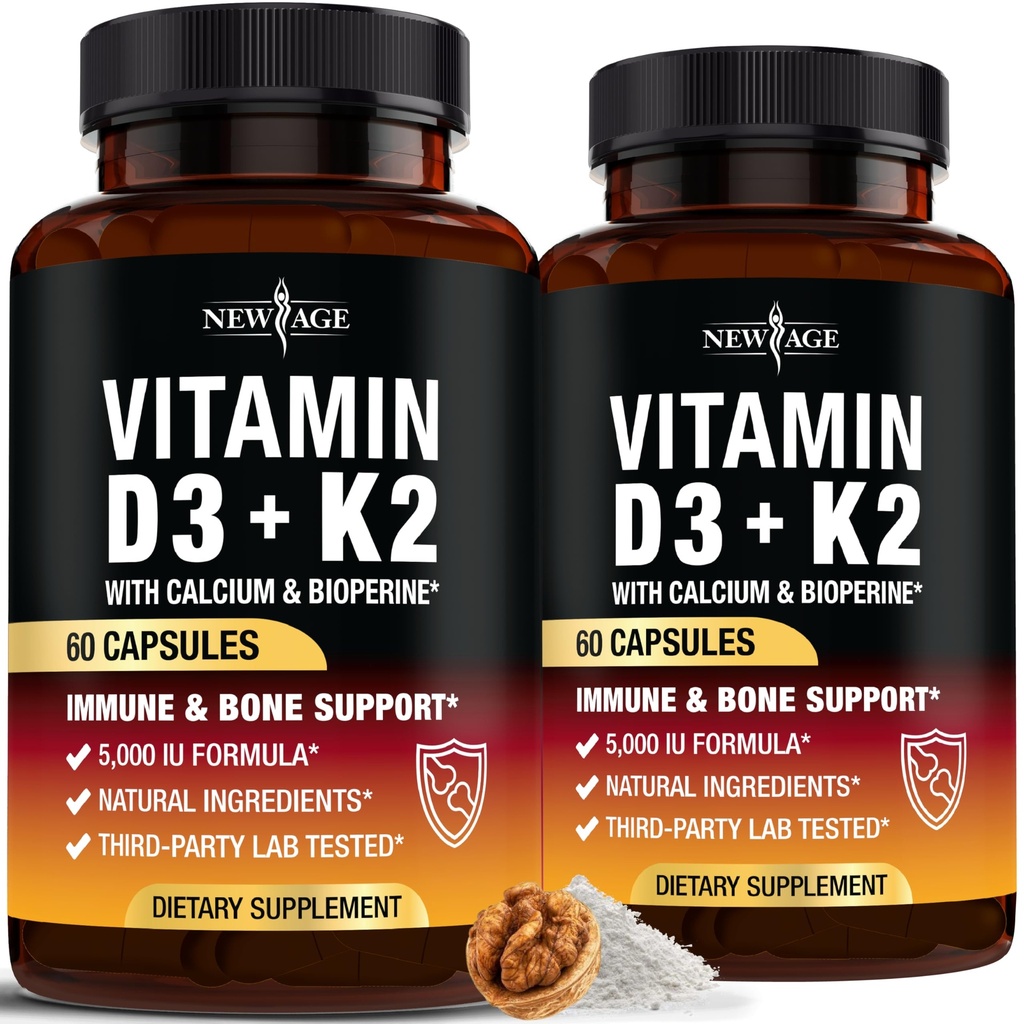 新AGE维生素 D35,000 IU + K2 MK-7 100 mcg - 2-in-1 Bone, Immune & Heart Support, Easy to Swallow, Non-GMO - 120 Capsules