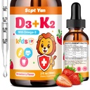 儿童维生素 D3 K2 滴水 - K2 D3 维生素补充1000 IU 配Omega 3,支持骨,Mood,牙齿和Immune - 维生素 D3 K2 (MK-7) 成人和孩子液体滴水 糖无草莓 Flavor 2 FL OZ