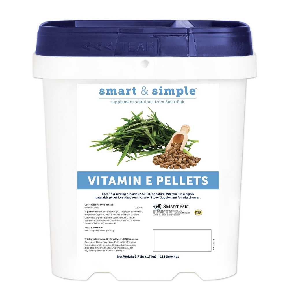 Smart & Simple Vitamin E Pelles → 马匹补充 Pelles → Vitamin E 换马马匹 → Immune 支持 → Pelle Form for Easy Feeding → 112 services → 3.7 LB Bucket