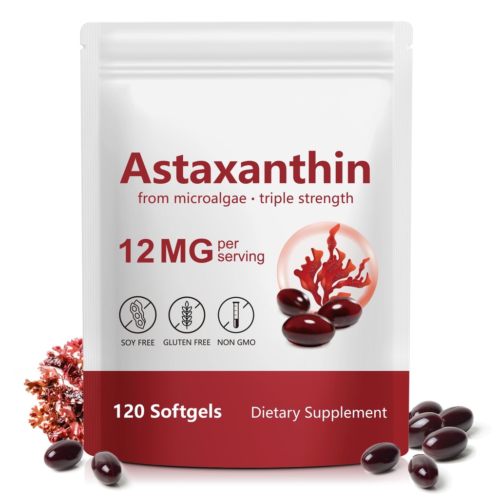 Tiuedu Astaxanthin 12 mg, 120 Softgel, 4个月供应, Astaxanthin 抗氧化剂补充, 支持眼, 联合, 内部循环, 皮肤健康