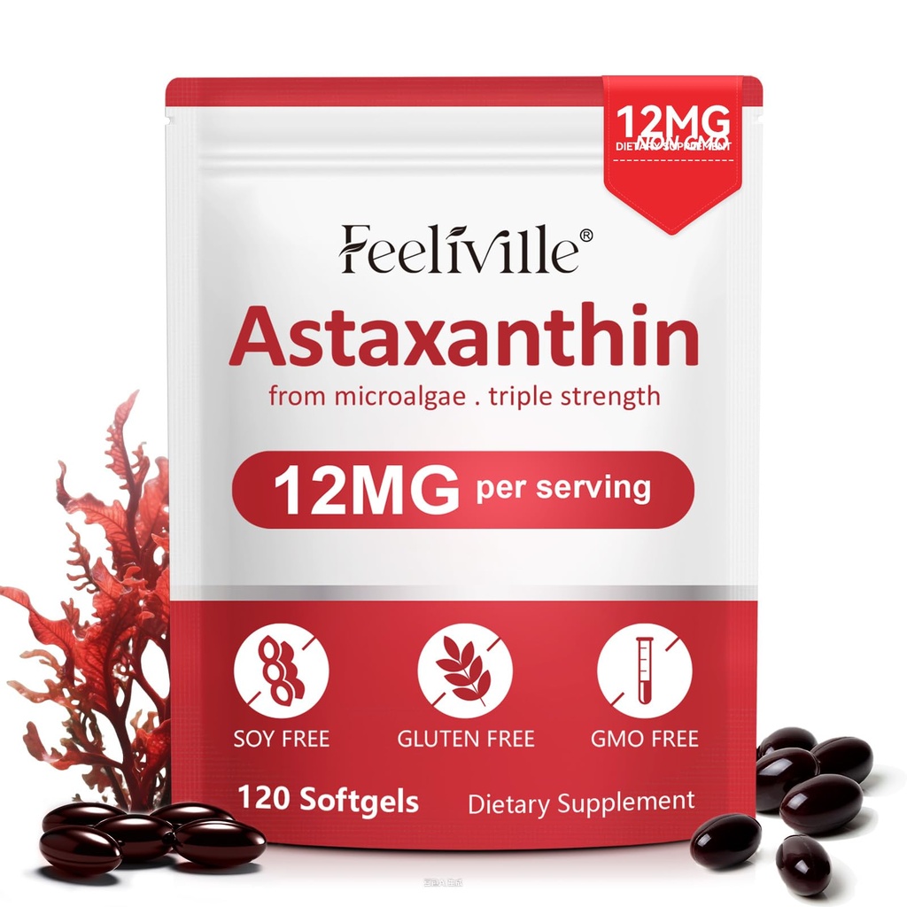 Astaxanthin 12mg, 120 Softgels, 4个月供应 + Premium Astaxanthin 抗氧化剂补充 → Fresh Microalgae source → 支持眼, 联合, 内部循环, 皮肤健康