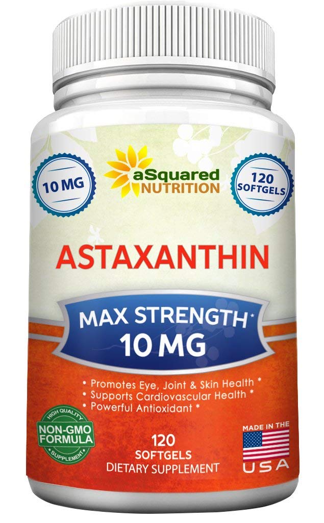 aSquared Natural Astaxanthin Supplement - 天然Astaxanthin Pills from Haematococus Pluvialis 纯能提取 - 最大强度 10mg - 120 Softgels