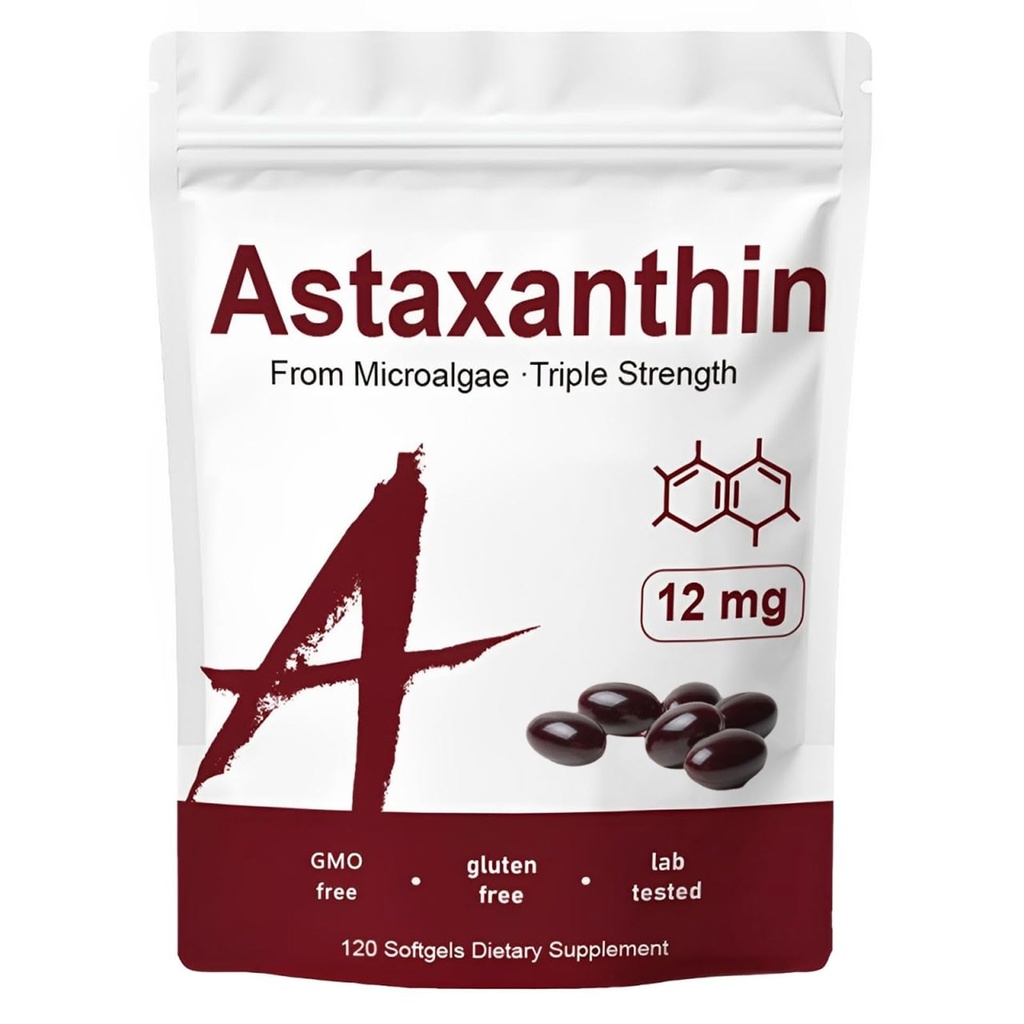 Zions Organics Astaxanthin 12mg,120 Softgels, Premium Astaxanthin 抗氧化剂补充剂,支持Immune,皮肤,眼和联合健康-非GMO,Gluten-Free,4个月供应,120服务