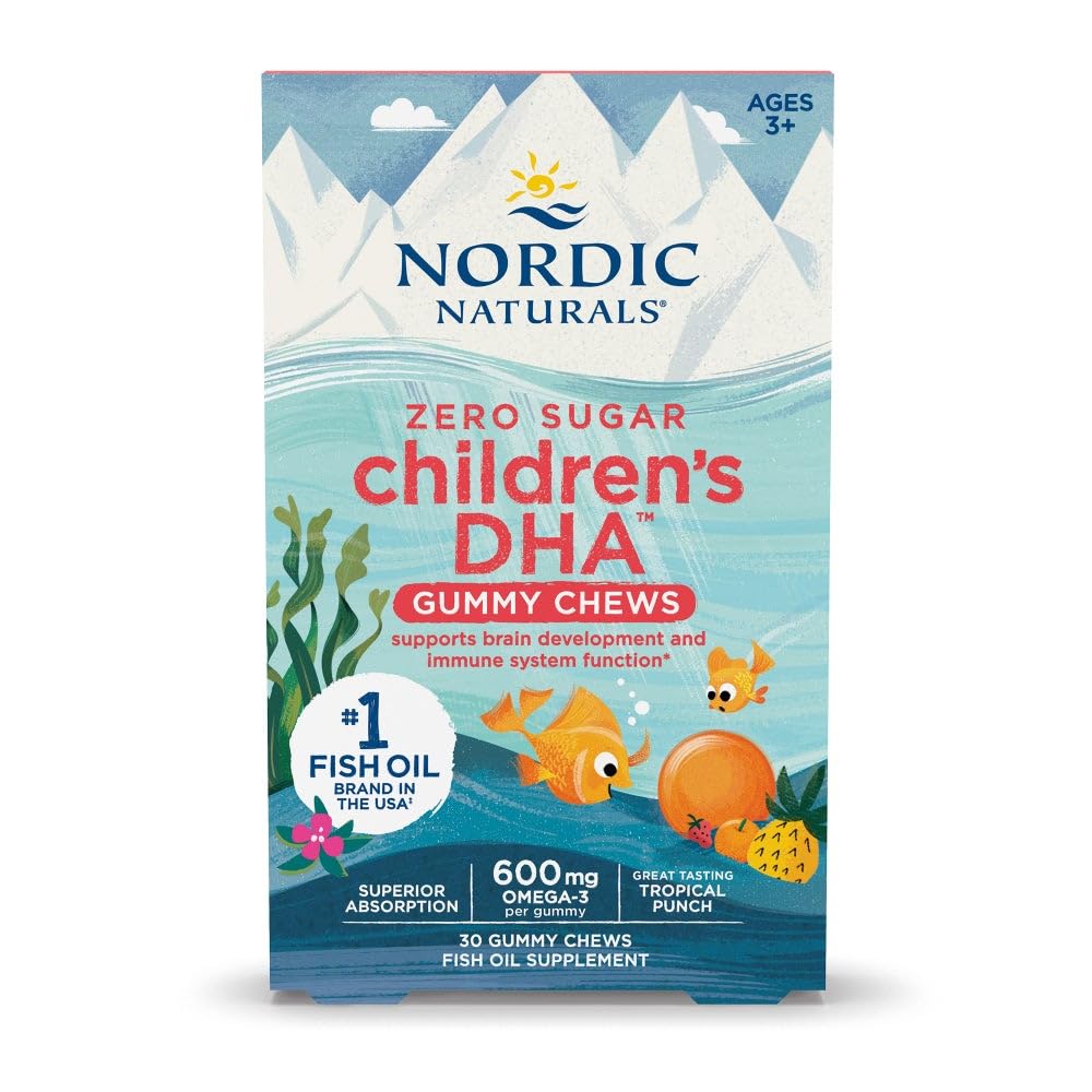 北欧自然 零糖 儿童 DHA Gummy Chews,热带冲刺 - 30 Gummy Chews for Kids - 600 mg 总 Omega-3s - 大脑发育,学习,健康豁免 - 非GMO - 30 服务