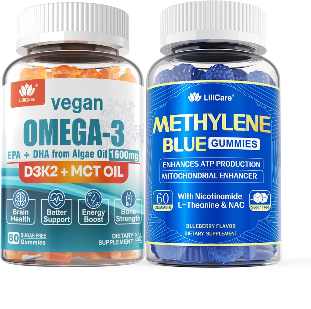 Vegen Omega 3 Gummys 1280mg + Methine Blue Gummys 用于人类