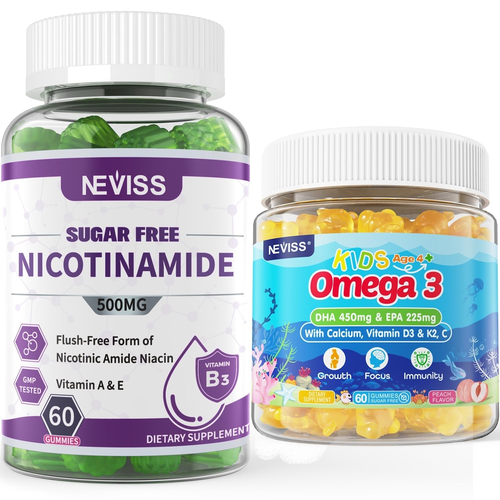 NEVISS 尼科蒂纳米德 Gummys + 孩子们 Omega 3 Gummys