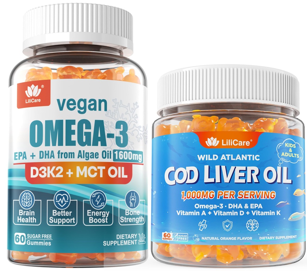 2个包装 Vegan Omega 3个包装 + 2个包装 Cod Liver 石油包装