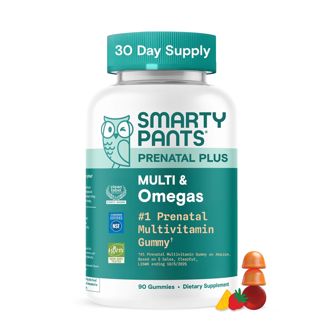 含Omega 3 DHA/EPA、Methylfolate、Biotin、维生素D3、C、B12、B6、A、K和Zinc、Gluten Free、清洁标签、两个水果火焰、90 Gummy(30天供应)