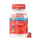 SmartyPants Kids Zero糖 多维特敏胶:Omega-3,维生素D,C,A,植物基,Gluten Free,草莓香蕉Flavor,60 Counter(30天供应)