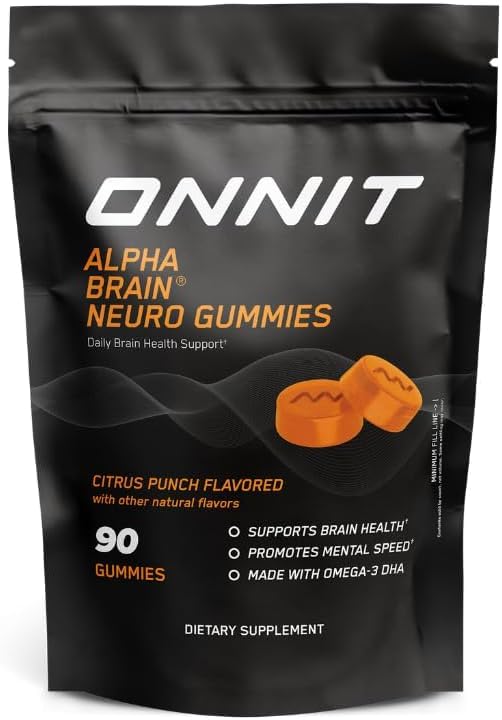 ONNIT Alpha脑神经聚焦胶囊,IGEN NON-GMO与Omega-3s Lutein Zeaxanthin和Cafeine一起测试的Vegan胶囊,男女脑眼和焦点补充,Citrus Punch,90 Counter