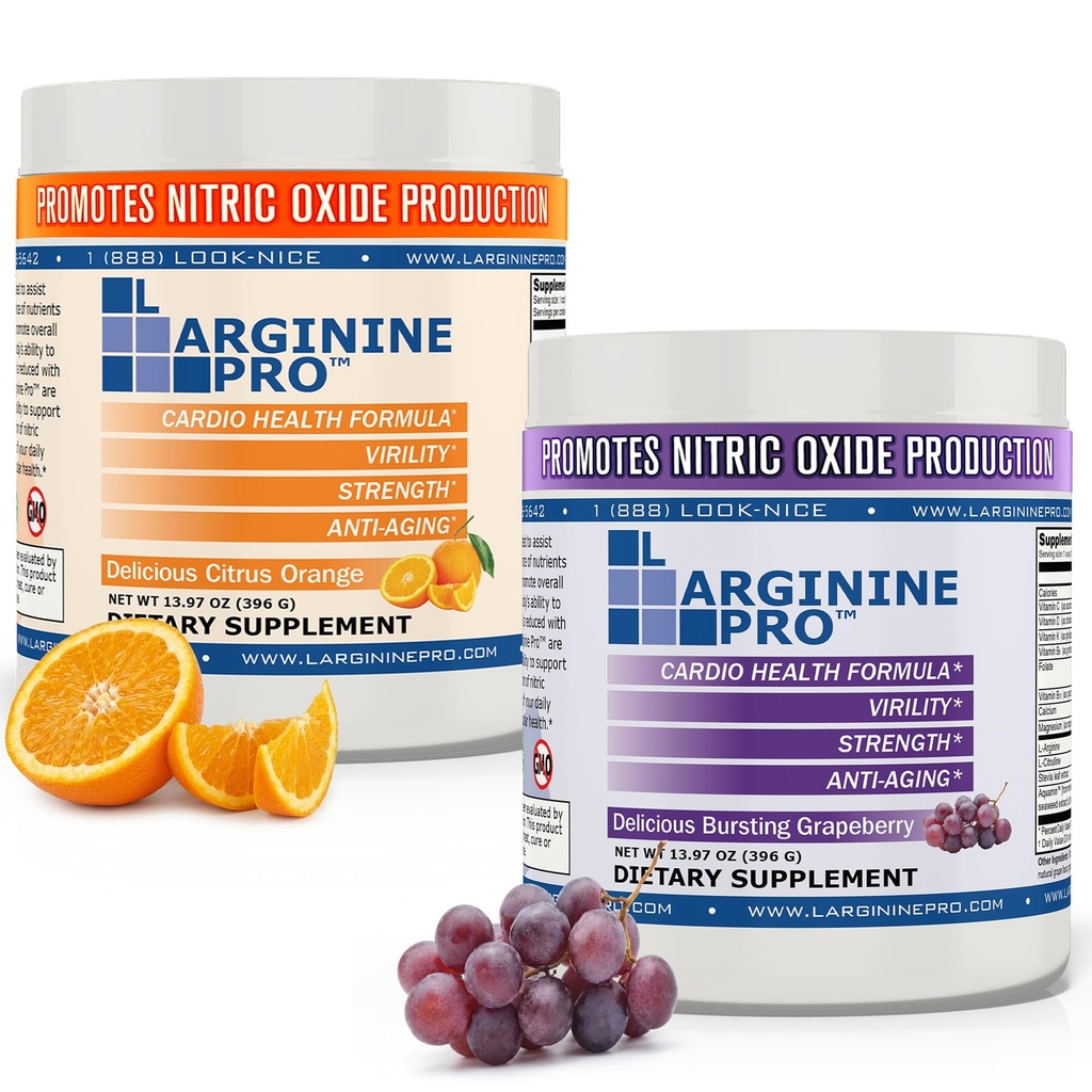 L-ARGININE PRO 5,500mg L-Arginine Plus L-Citrulline 1,100mg 葡萄和橙粉饮料混合剂,用于增加硝氧化物生产