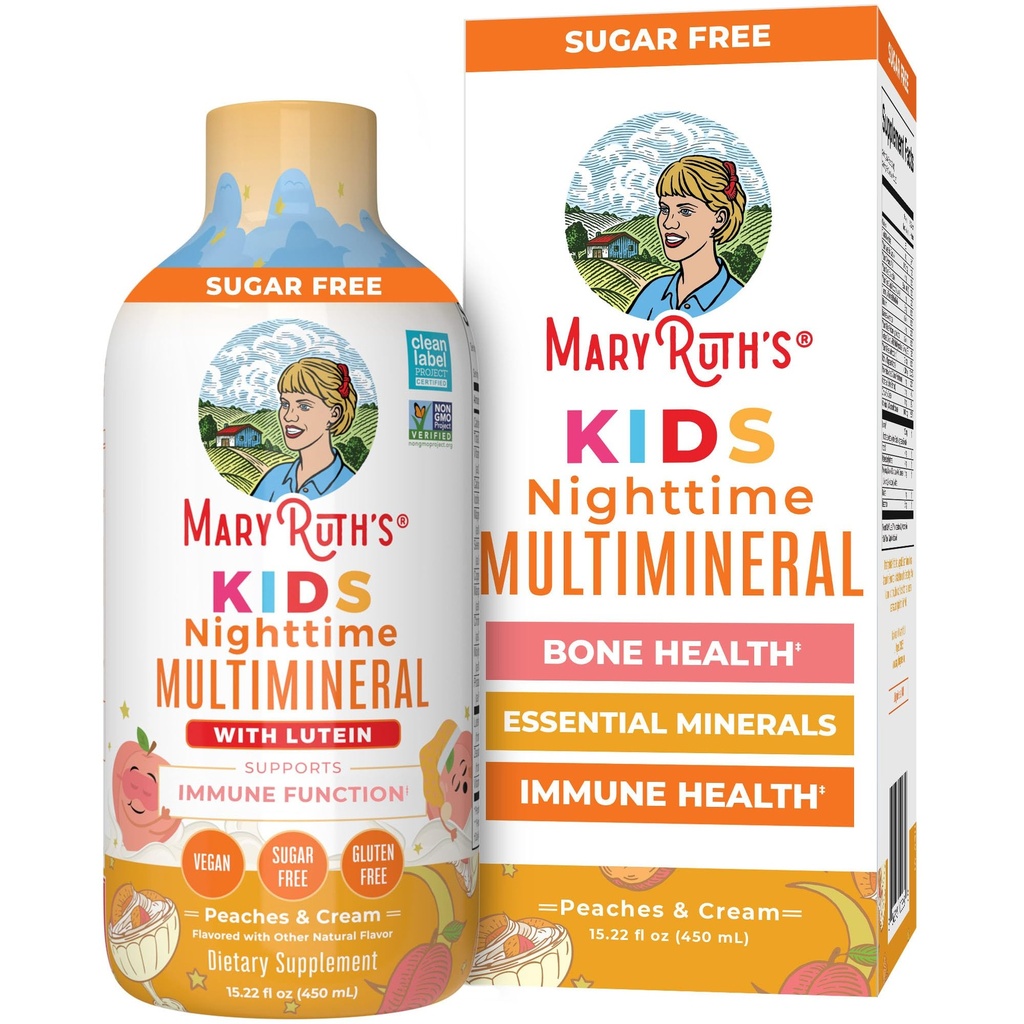 Kids Liquid Night Time Multiminal 由玛丽·鲁斯(Mary Ruth)的"骨质健康"(Bone Health)(Imune)功能(Immune 函数)(Bedtime Supplement)补充(Kids Vitamins)(Kids Vitamins) 镁(Vegan) 糖自由(Vegan) 30-180 服务(15.22 fl oz).