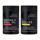 多维他命包装-Omega-3 Krill Oil 500mg w/Choline, Phospolipids & Astaxanthin 和 Vitamin K2 & Vegan D3 5000iu 与椰子 MCT Oil-非GMO → Gluten Free