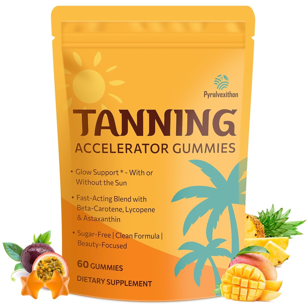Tanning Gummys 配有 Astaxanthin 男女配有 Astaxanthin 的 Sunless Tanning 配有 Beta Carotene, Lycopene, Collagen & Vitamins → Skin Radiance & Hydrition → Vegan & Sugar Free - 60 Counts