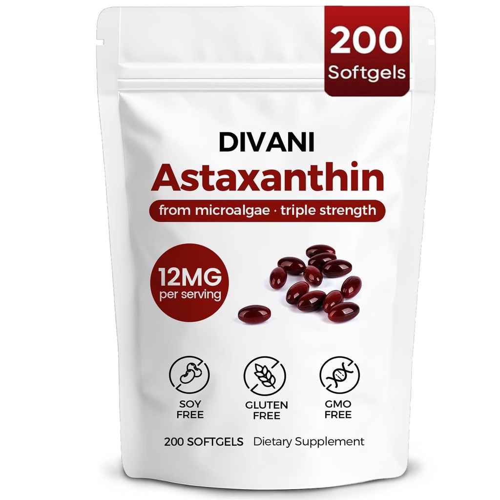 Divani Astaxanthin, Natural Astaxanthin, Non-GMO, Gluten-Free, Soy Free, Daily Eye, 皮肤支持 (1)