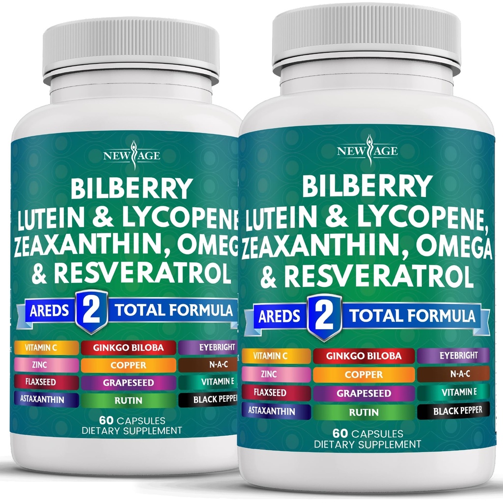 新AGE眼部健康维生素与Bilberry 300mg Lutein & Zeaxanthin 40mg Lycopene 40mg Resveratrol 100mg Grape种子提取200mg Astaxanthin - 眼部维生素-120 计数