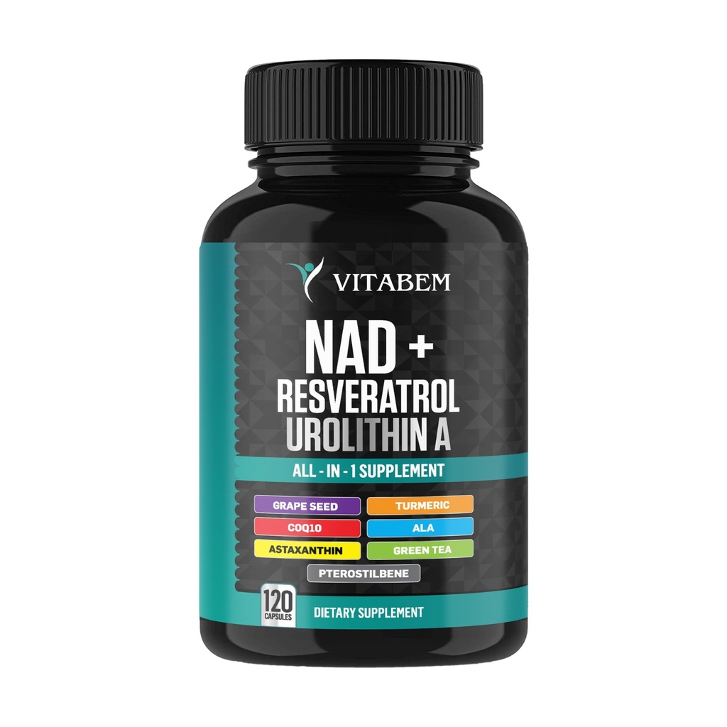 NAD+ 补充复合体 – NAD 补充体+ 300 mg 配有 Astaxanthin, Urolithin A, Resveratrol, CoQ10 & Antioxidant Blend – 细胞能量, Mitochondrial 支持 – 120 Counts (Pack of 1)