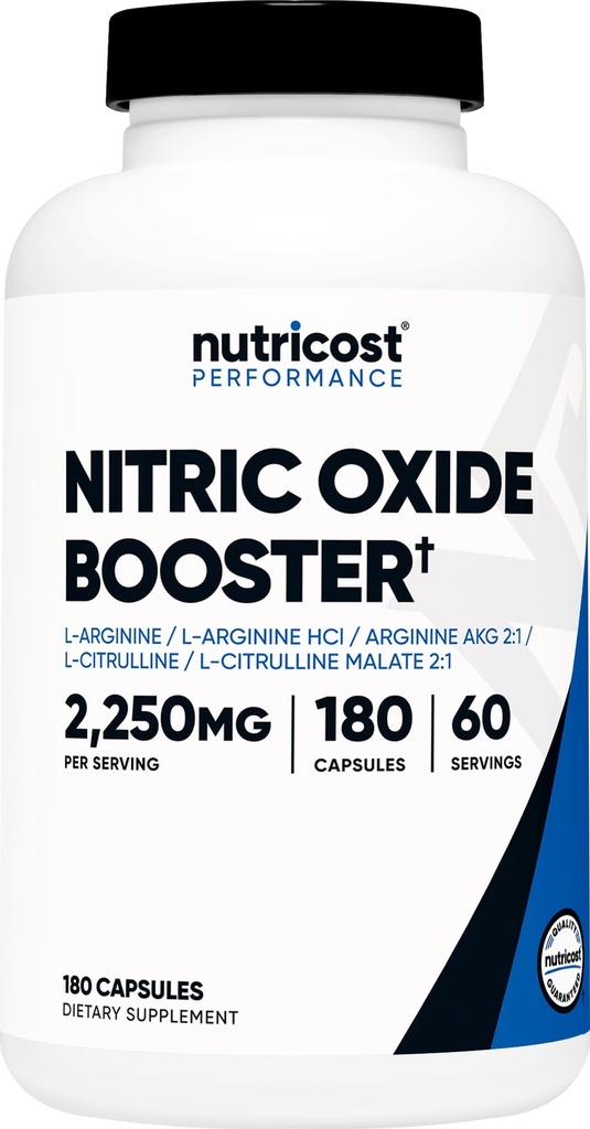 营养成本 氮氧化物助推器 2250mg,180 Capsules - 750mg Per Casule, 60 services - Gluten Free and 非GMO