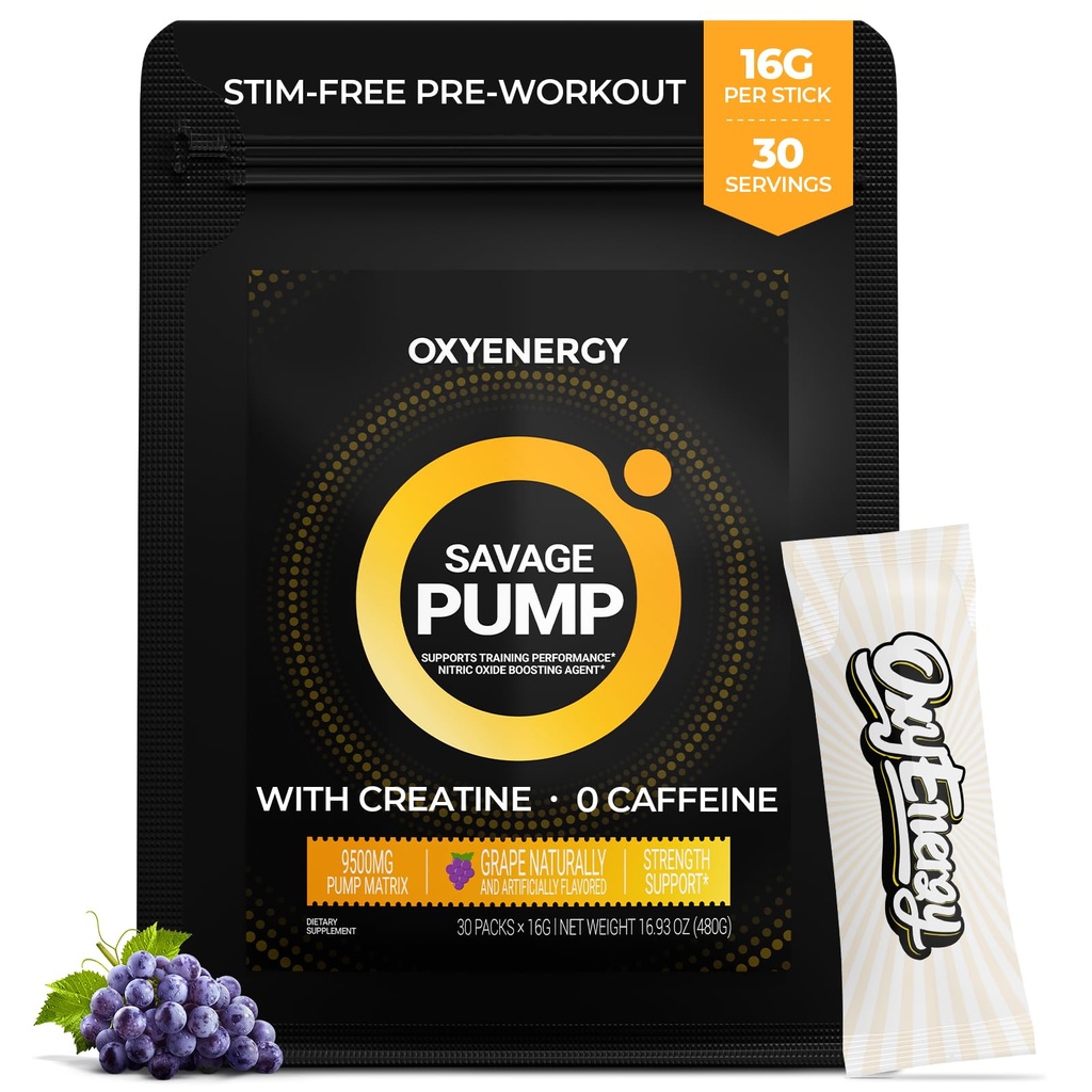 氧气氮氧化物助推器, Max Pump Notim Pre Workingout Powder for Men, 配有 Beta Alanine, L Citrulline, Creatine for communication, 肌肉泵, 耐力,葡萄, On-The-Go包装- 30 services