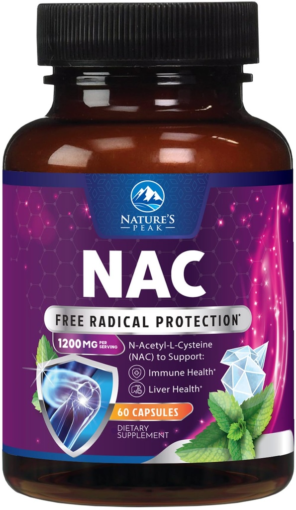 NAC补编 - 每架服役的N-乙酰-L-Cysteine – 用强抗氧化剂提供最佳吸收免疫支持 - 呼吸和活体健康支持 - Gluten Free, Bottled in USA - 60 Capsules