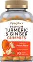 Piping Rock Turmeric and Ginger Gummys |  90 90 Counter | Peach Flavor | Vegan公式 | Non-GMO, Gluten Free Supplement (英语).
