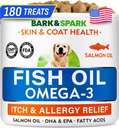 BARK&SPARK OMEGA 3 狗 - 180 鱼油处理 狗舍、皮肤过敏、节痒、热点治疗 - 联合保健 - 皮肤和煤炭补充剂 - EPA & DHA 脂肪酸 - 犬类沙门油