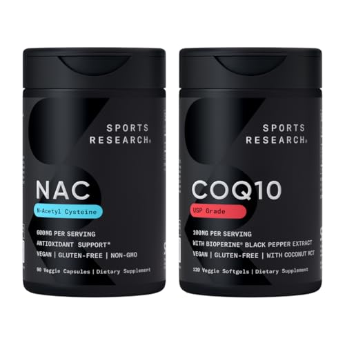 运动研究 → 抗氧化剂支持包 - N-乙酰L-Cysteine(NAC) 600mg, CoQ10 100mg 增强w/Coconut Oil & Bioperine - Vegan → 非GMO → Gluten Free