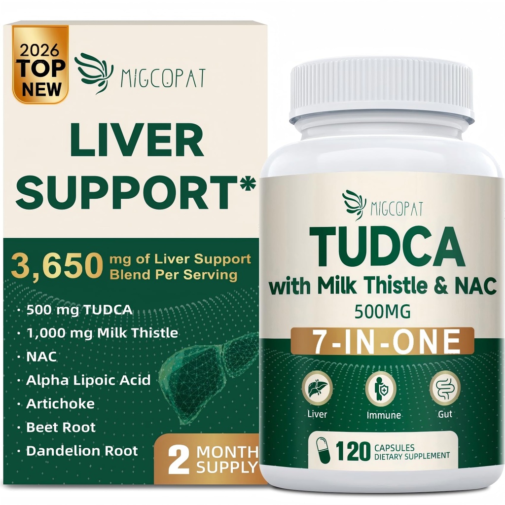 Migcopat 7-in-One TUDCA 补编,3650mg 配有牛奶硝酸盐、NAC、Alpha Lipoic Acid、Dandelion Root、Bile Salts TUDCA 配有 Liver Cleanse Detox & 维修、Bile Flow和消化支持 - 120 Capsules