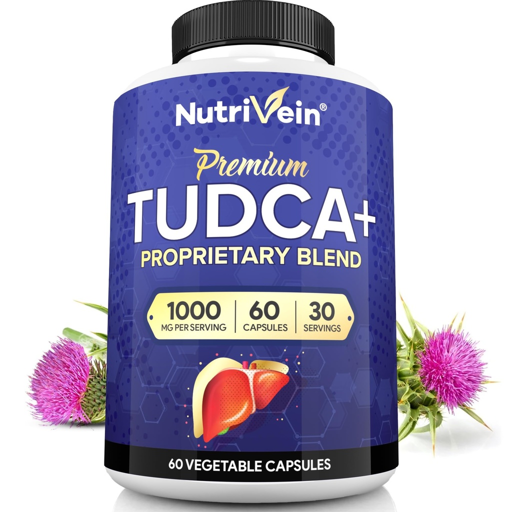 Nutrivein Premium TUDCA+ Liver Support Supplement 1000mg - 30天供应(60个盖子): TUDCA liver Wellness 补充 Bile盐
