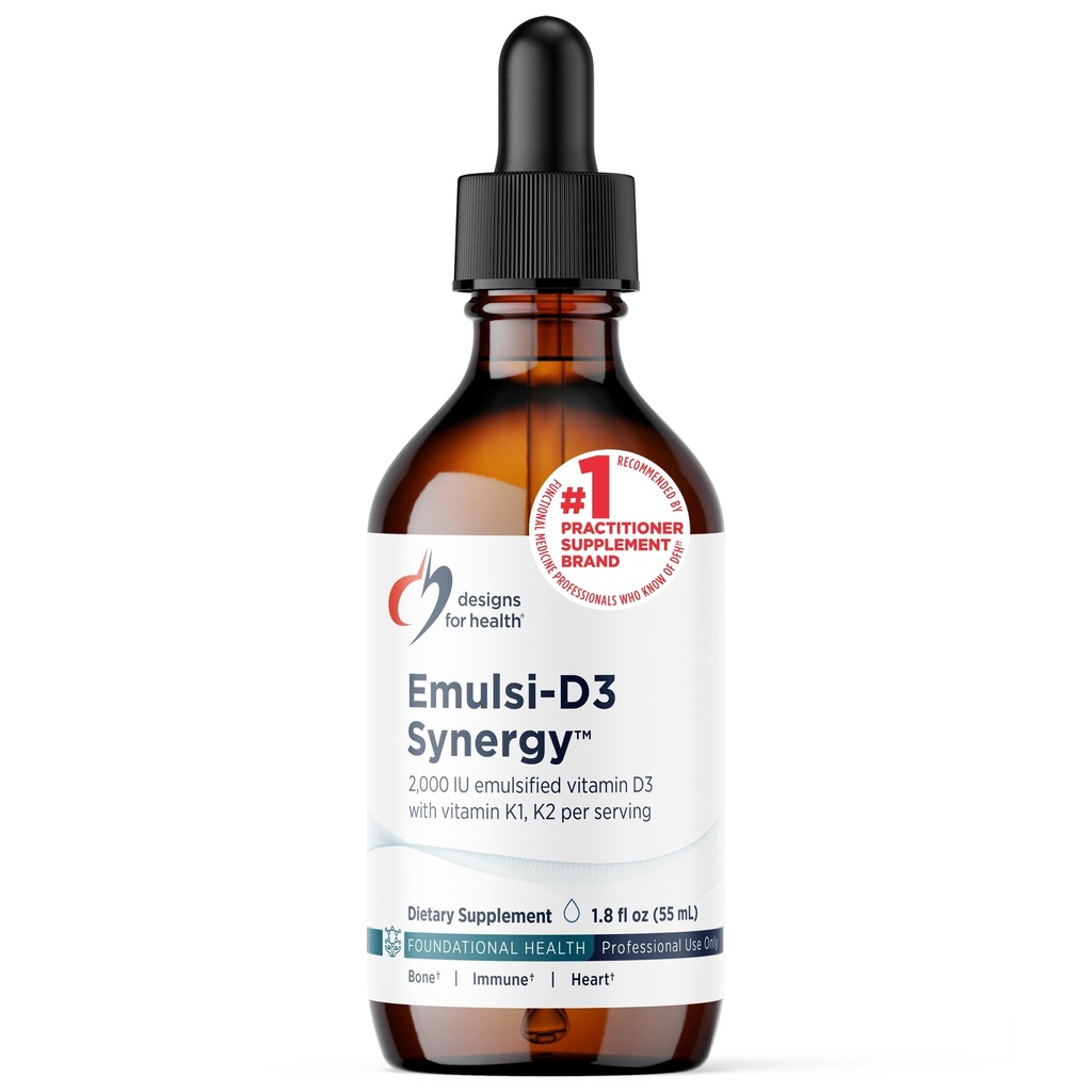 健康Emulsi-D3协同2000IU维生素D液体与维生素K-乳化液体D3 K2滴液用于免疫系统支持和骨质健康-无糖性+非GMO(55个服务/1.8oz)