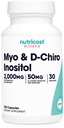 Myo Inositol & D-Chiro Inositol for Women 2000mg, 120 Capsules, 2000mg Myo & 50mg D-Chiro Per Service, 30 Service, 蔬菜友好型,非GMO和Gluten自由型