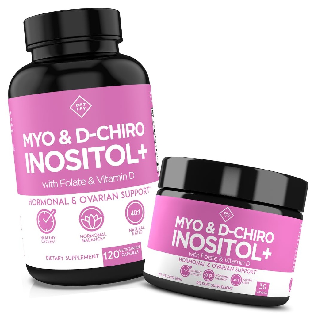 obtific Inositol Supplement Bundle – Myo-Inositol, D-Chiro Inositol, Folate & Vitamin D – Capsule & Powder – 60日供应 – Hormone & Ovarian 支持