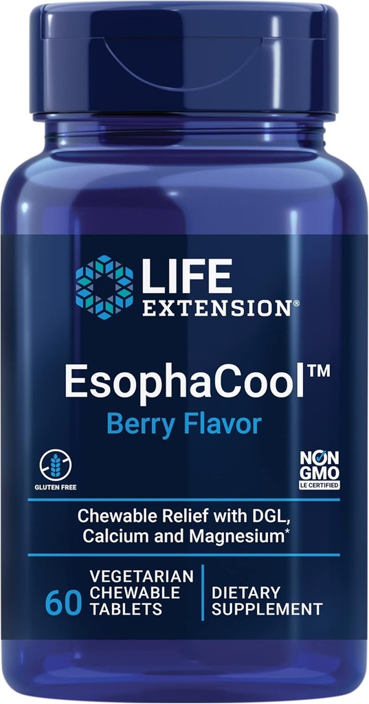 生命延伸 EsophaCool - 含有钙、镁和DGL 液根提取物的固醇健康消化剂