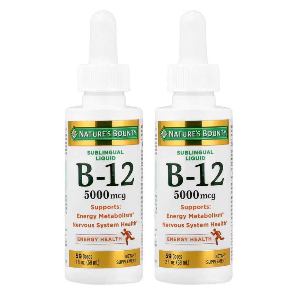 自然丰产B-12 5000 mcg 亚语言液体能源健康,2 Fl Oz(2瓶)