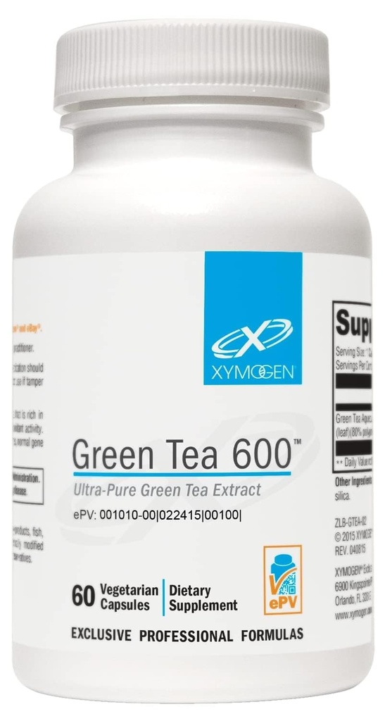 XYMOGEN Green Tea 600 - 超纯绿茶提取卡普尔 - 免疫支持补充 - 支持心脏健康+脑健康 - Gluten Free, Vegan, 非 GMO(60卡普尔)