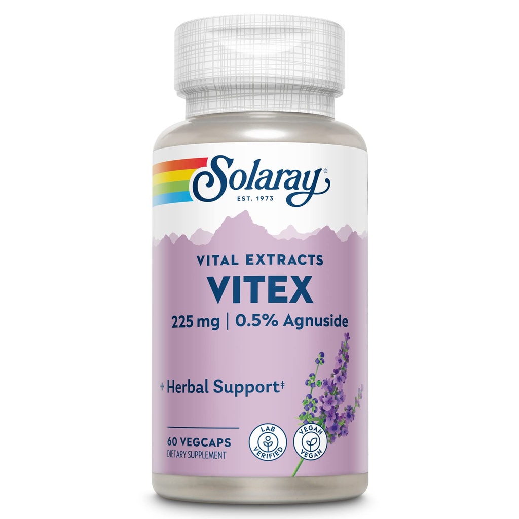SOLARAY Vitex Berry 提取 225 mg - 妇女香草莓补充剂 - 传统荷尔蒙平衡支持 - 香草树 Berry - Vegan, Lab 验证 - 60 services, 60 Veg Caps