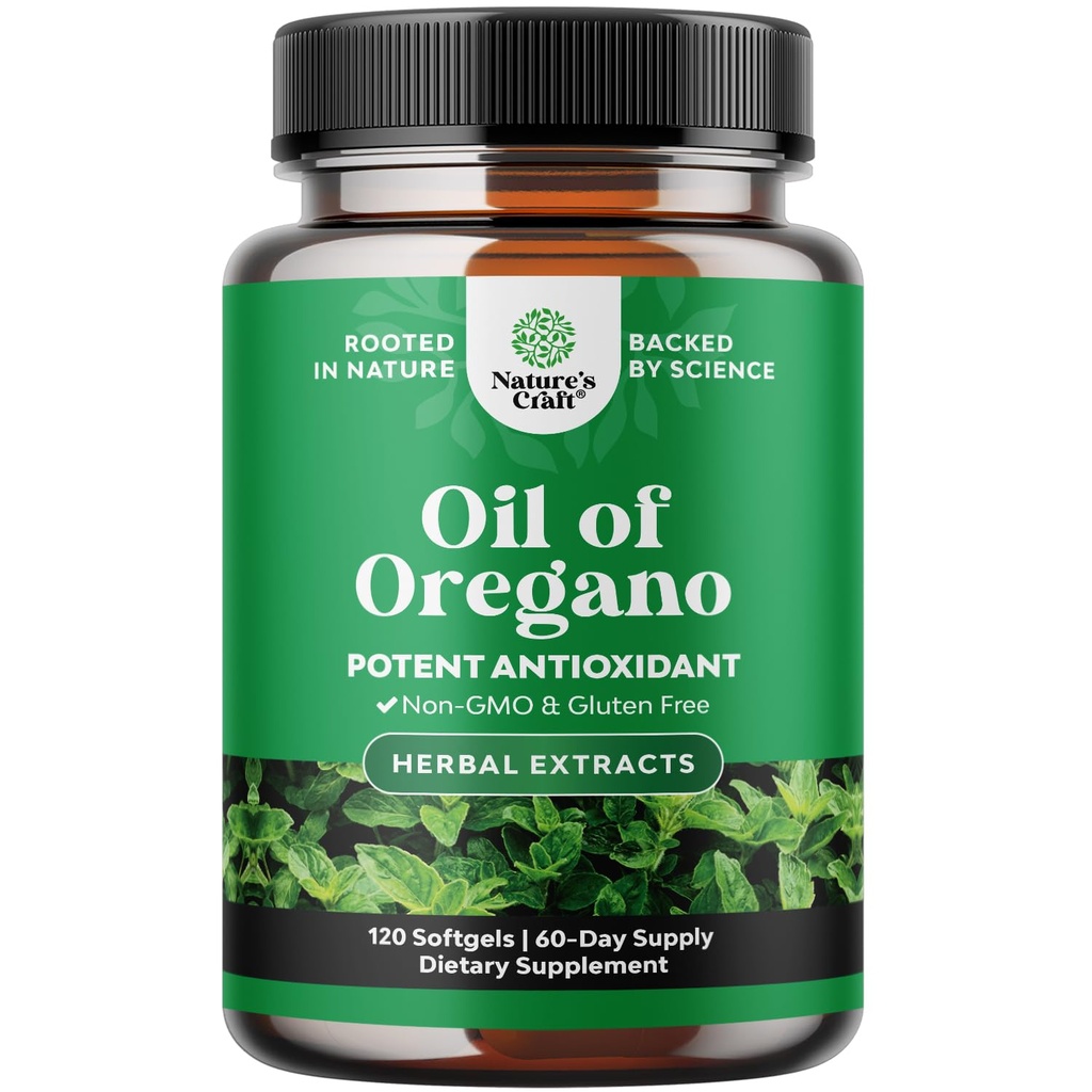 Oregano Oil Softgels - Oregano超级集中软胶油,含Carvacrol 70%用于消化和免疫支持 - 肠道清洁、体解毒和维修的草药补充剂 - 120Ct