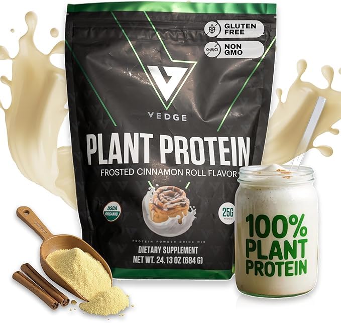 vedge Vegan蛋白粉 - 植物蛋白粉加皮,南瓜和葵花 - USDA有机,氨基酸,乳酸自由,Gluten自由,大豆自由,Keto,非转基因生物,平滑纹理 - 肉桂 - 20种服务