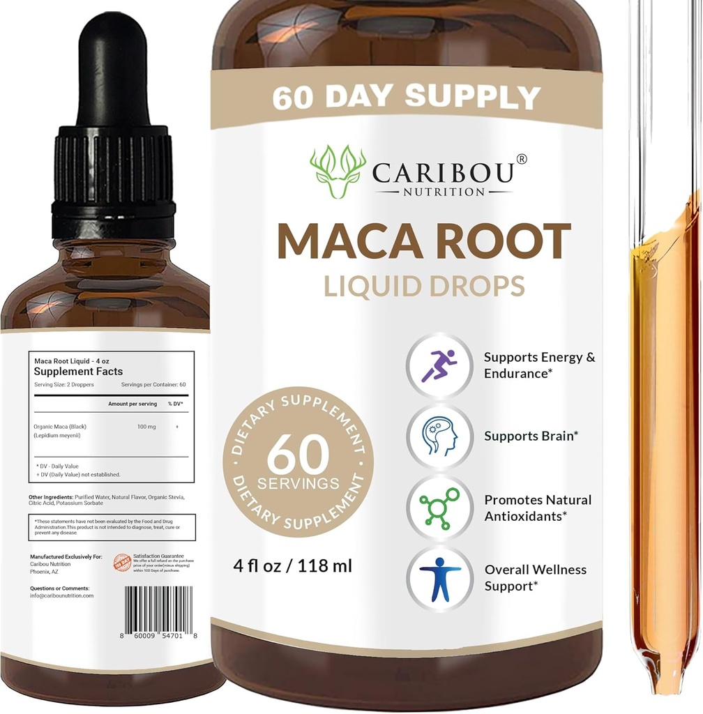 Maca根液滴 | Premium Organization Maca根 提取 | Maca 增強模度與維度的補充 | 60 服务 | 4 Fl Oz