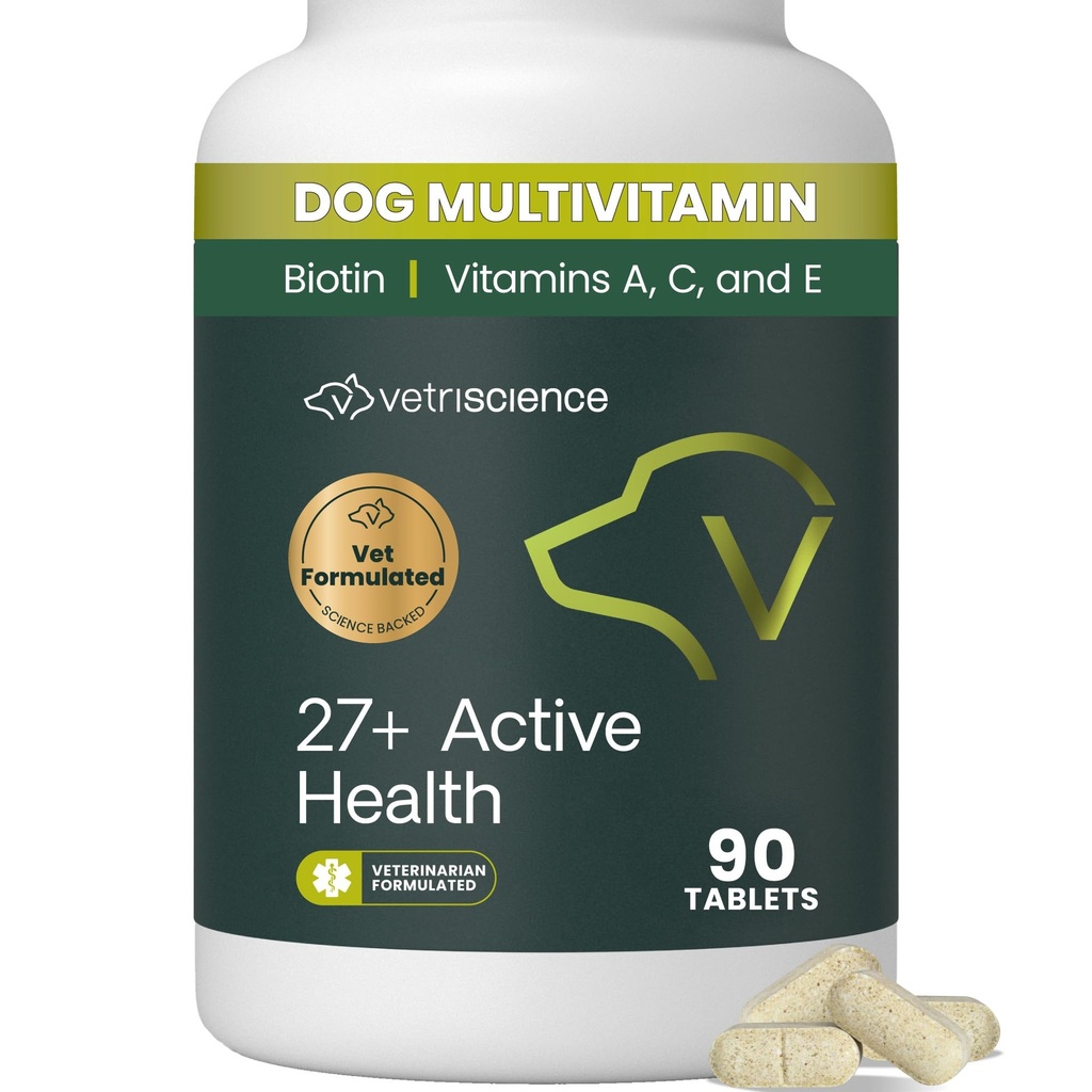 Vetri Science 27+ 积极健康可切片,犬类加日用多维特敏用于小狗和成年狗,平衡维生素,矿物和抗氧化剂,健康与健康支持,鸭子,90个计数