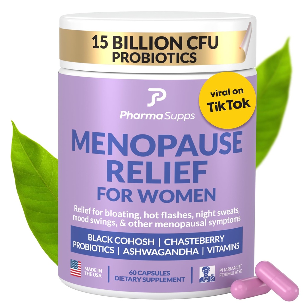 妇女的自然绝经补充剂——荷尔蒙平衡(Perimenopause)补充剂,Bloating & Mood Swings QQ 热闪光绝经救济w/Probiotics & Prebiotics, Black Cohosh & Chasteberry