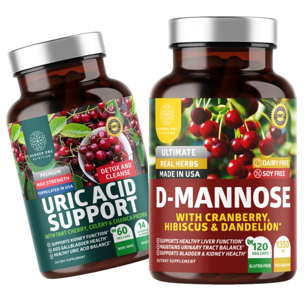 1号营养 N1N Premium D-Mannose 配有 Cranberry & Hibiscus [350mg], 120 Capsules, 以及 Uric 酸支持配有 14 Potent Herbs, 60 Capsules, 2 Pack Bundle
