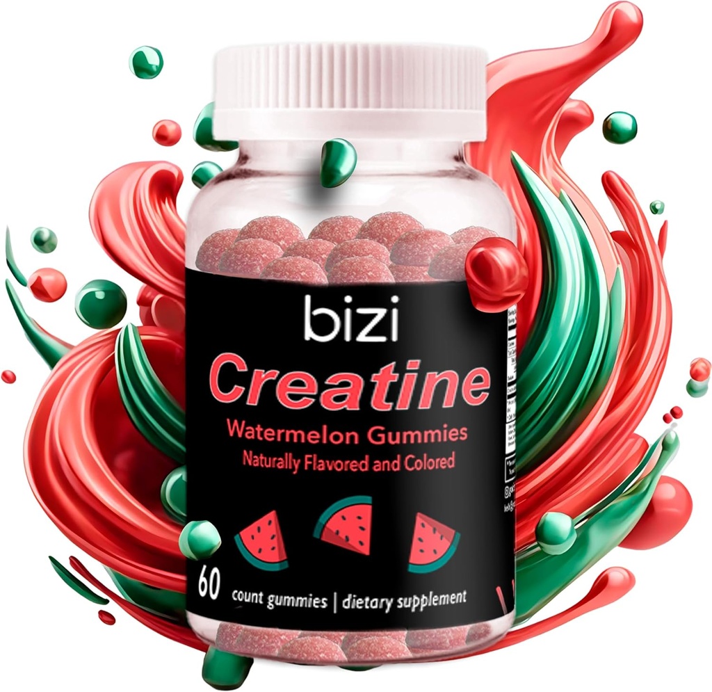 Bizi Creatine Weatmelon Gummys for Men and Women, Creatine Monohydrate Gummys, 西瓜 Flavor Creatine Gummy, Workout, 肌肉生长和复苏补充, Vegan & Gluten Free (60 吨)