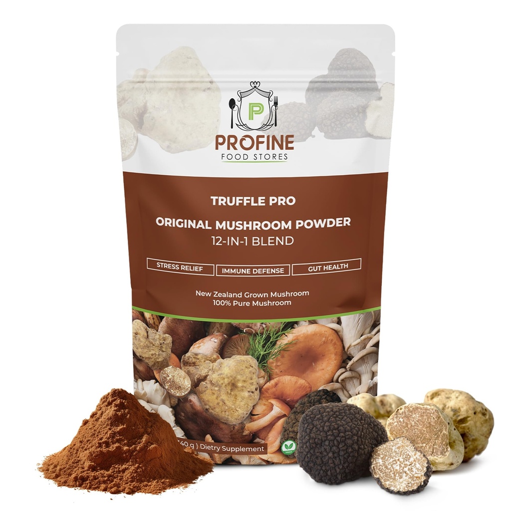 PROFINE Truffle PRO 蘑菇粉 12 in - 1 超级搅拌剂 黑色搅拌剂和白色搅拌剂 - USDA Official - 补充剂 - 添加到咖啡/茶/蘑菇 - 全蘑菇 - 无填料