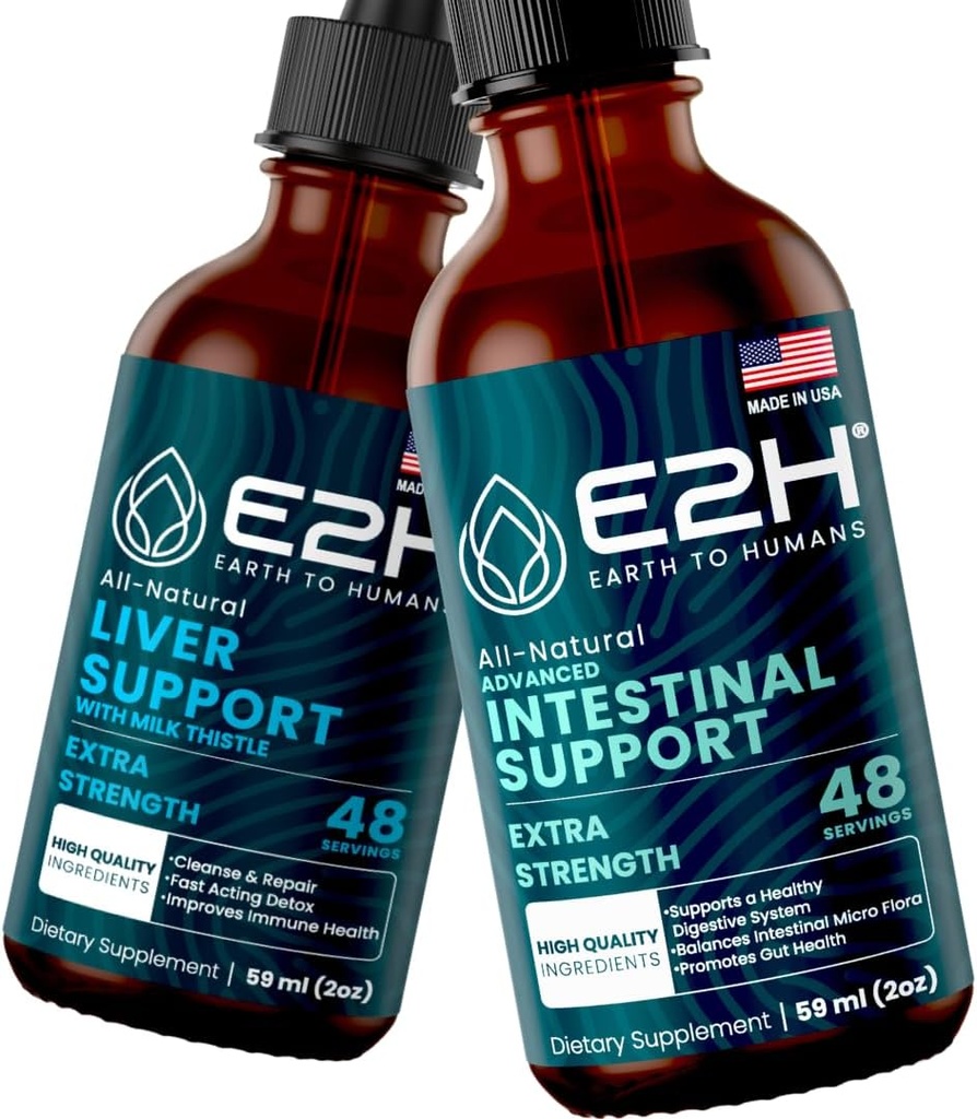 E2H:肝脏支持补充剂和高级肠道支持 QQ Vegan,非GMO - 2 Fl Oz Each (4 Fl Oz 共计) - Bundle