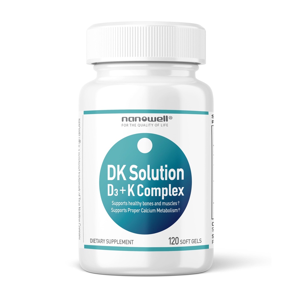 NANOWELL DK 维生素解决方案 D3 2000 IU(50 mcg) + K 复合体 -- -- 骨骼、肌肉和免疫健康支助的饮食补充 -- -- 120软胶,120天供应