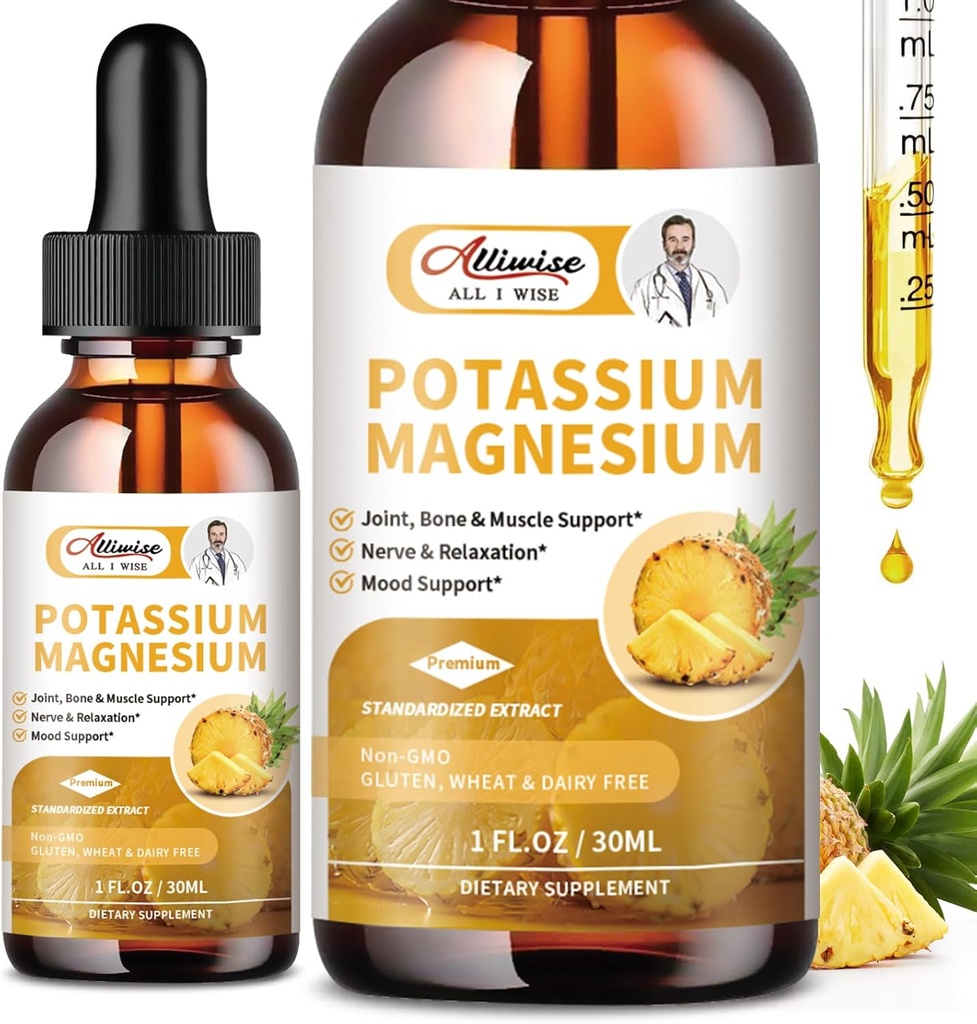 2 Pack Potassium Magnesium 补充液体 - 高吸附性 almal Magnesium Complex 500mg & Potassium 99mg Plus Calcium,维生素D3,腿板和骨料与能量与免疫支持的锌 - 2 Fl oz
