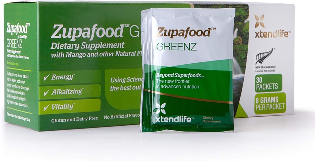 Xtendlife Zupafood GreenZ 粉末 - 有机绿色粉末超食品 Detox Juice 混合 Spiruina/小麦草促进古特健康,自然解毒和强豁免 QQ 30 packs (Vegan & Gluten Free)