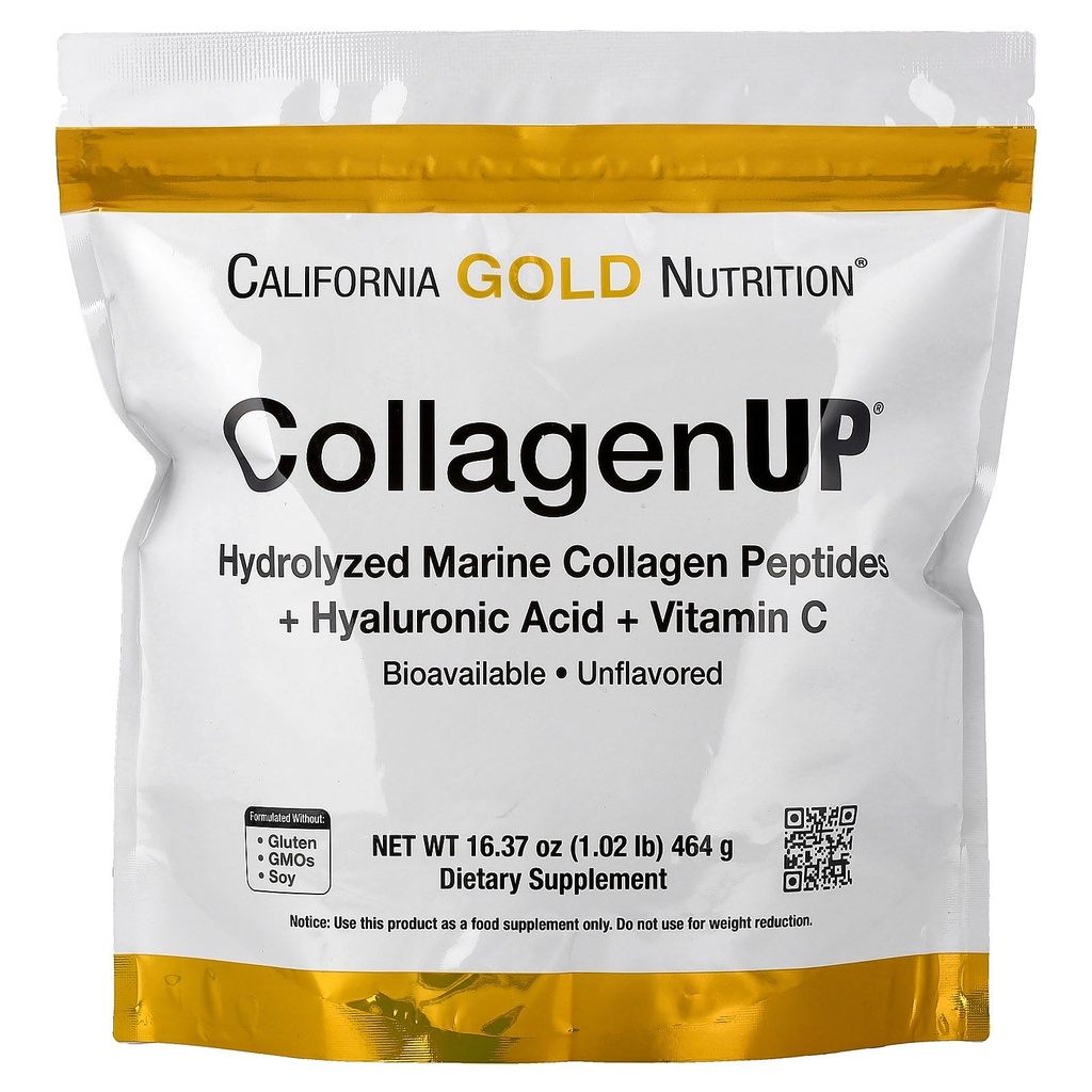 加利福尼亚金营养CollagenUP®,水解的海洋Collagen Peptides,含Hyaluronic酸和维生素C,未味,1.02磅(464克)